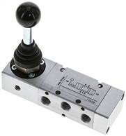 Vanne 5/3 voies à levier basculant G 1/8", Position centrale fermée, avec cran