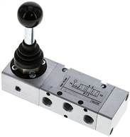 Vanne 5/3 voies à levier basculant G 1/8", Position centrale purgée, avec cran