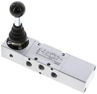Vanne 5/3 voies à levier basculant G 1/8", Position centrale fermée, avec rappel à ressort