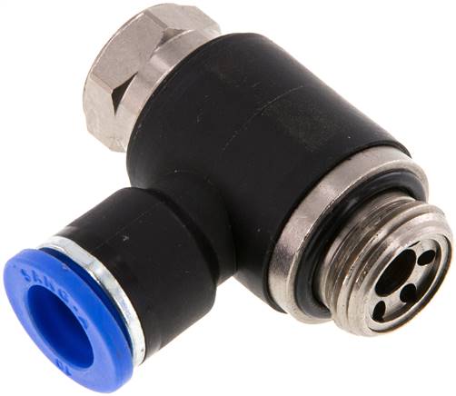 Régulateur de débit unidirectionnel coudé G 1/4 a 3/8"-10 mm