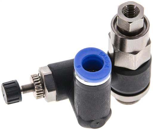 Régulateur de débit unidirectionnel G 1/8 a 1/4"-6mm, clapet