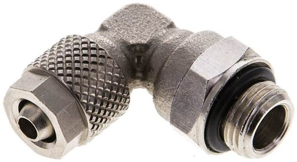 Raccord tournant coudé G 1/8 a 1/4"-6x4 mm, Laiton nickelé