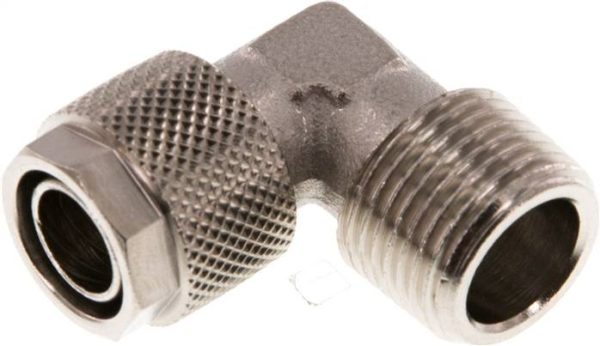 Raccord fileté coudé R 3/8 a 1/2"-12x10 mm, Laiton nickelé