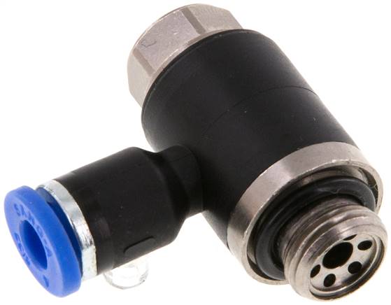 Régulateur de débit unidirectionnel coudé G 1/8 a 1/4"-4 mm,