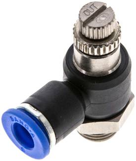 Régulateur de débit unidirectionnel coudé G 1/8 a 1/4"-6 mm,
