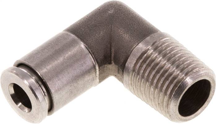 Raccord enfichable coudé fixe R 1/8 à 1/4″, tube 4 à 10 mm — IQS inox