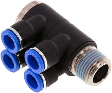 Distributeur multiple enfichable à quatre voies fileté R — série IQSLV4