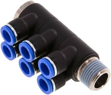 Distributeur multiple enfichable à six voies fileté R — série IQSLV6