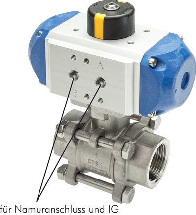 pneumat. vanne à boisseau sphérique en inox G 1", Fermeture à ressort