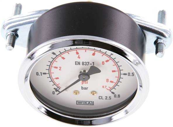 manomètre monté, bague frontale triangulaire, 63mm, 0 à 0,6 bar