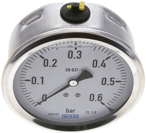 manomètre à bain de glycérine, horizontal (CrNi/Ms),100 mm, 0 à 0,6 bar