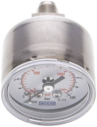 manomètre horizontal en inox, 40 mm, 0 à 100 bar, G 1/8"