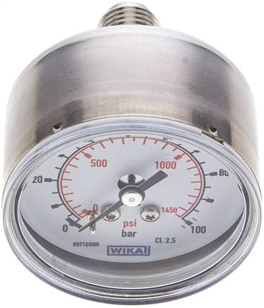 manomètre horizontal en inox, 50 mm, 0 à 100 bar, G 1/4"