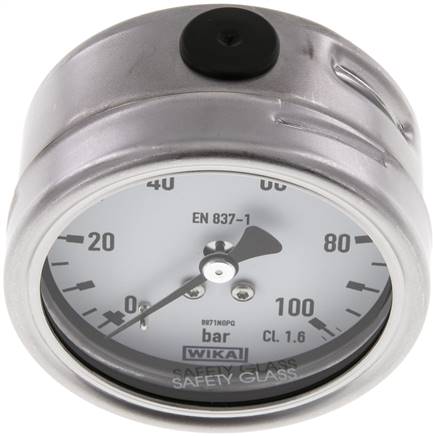manomètre résistant aux produits chimiques, horizontal, 63 mm, 0 à 100 bar