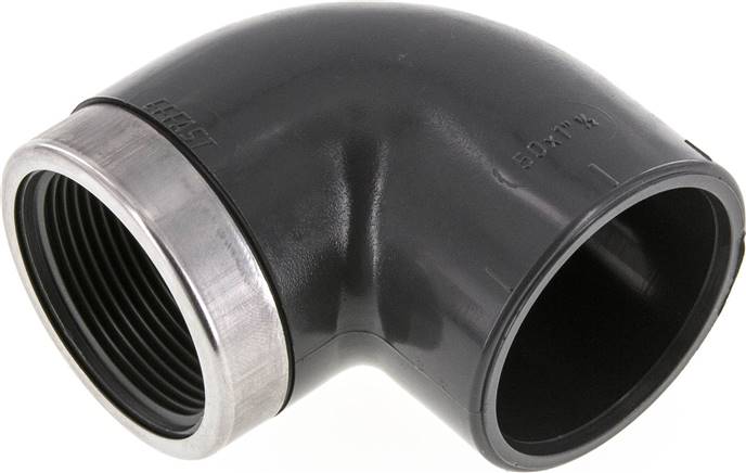 Coude PVC-U 90° à coller, Ø 40 à 50 mm, taraudage Rp 1 1/4 à 1 1/2″