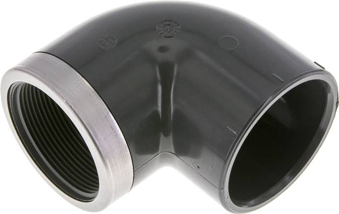 Coude PVC-U 90° à coller, Ø 32 à 63 mm, taraudage Rp 1 à 2″