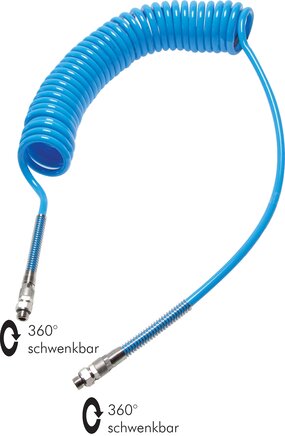 Illustration de famille : flexible spiralé SPK PUN bleu avec raccords filetés pivotants