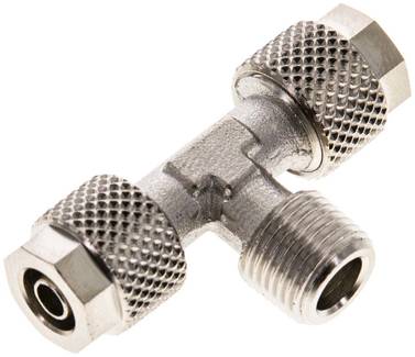Raccord fileté en T R 1/8 a 1/4"-6x4 mm, Laiton nickelé