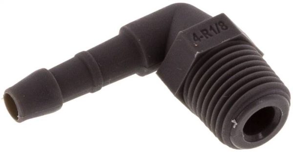 Raccord cannelé coudé R 1/8 a 1/4"-4 mm, PA 6