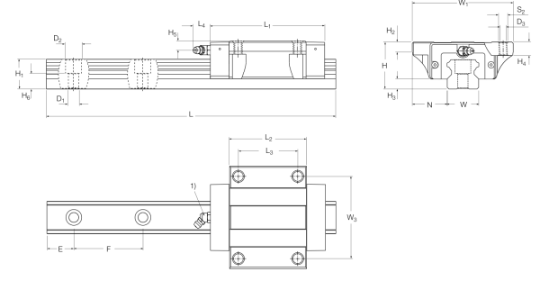 Schéma fabricant du chariot Ewellix LLTHC-A — rail non fourni