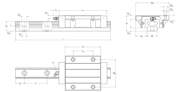 Schéma fabricant du chariot Ewellix LLTHC-LA — rail non fourni