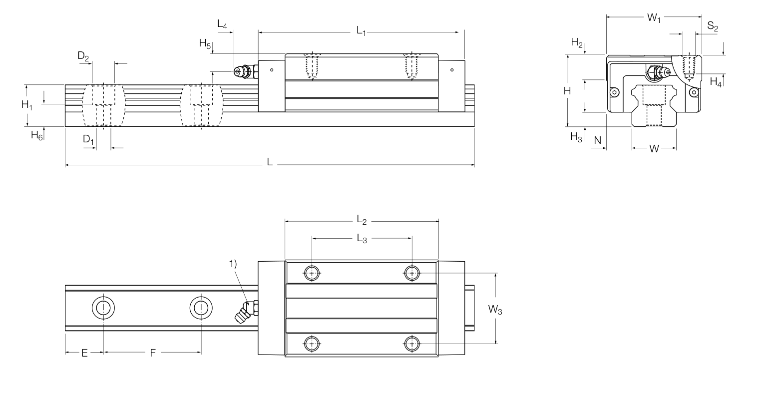 Schéma fabricant du chariot Ewellix LLTHC-LR — rail non fourni