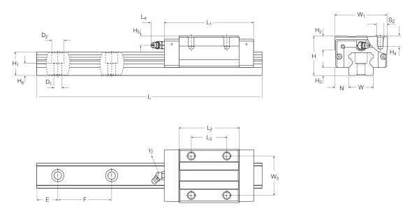 Schéma fabricant du chariot Ewellix LLTHC-R — rail non fourni