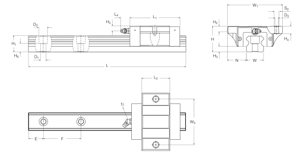 Schéma fabricant du chariot Ewellix LLTHC-SA — rail non fourni