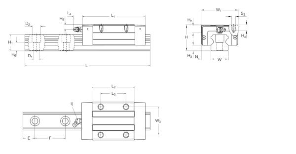 Schéma fabricant du chariot Ewellix LLTHC-U — rail non fourni