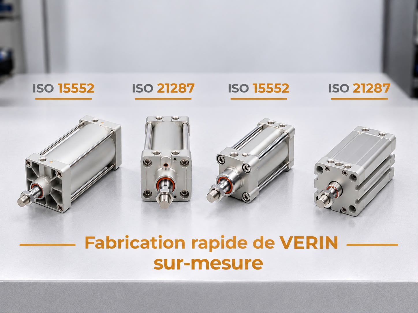 Vérins pneumatiques ISO 15552 et ISO 21287 — fabrication rapide sur mesure