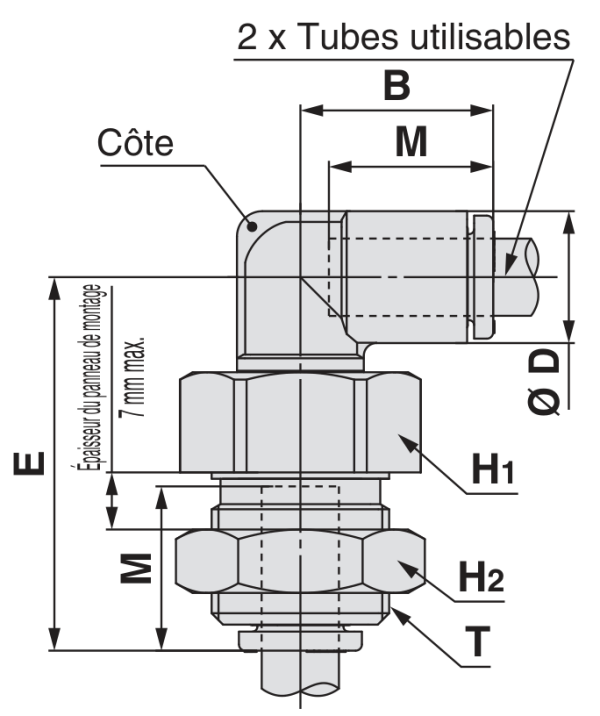 SMC KQ2LE raccord coude de cloison — schéma constructeur exact