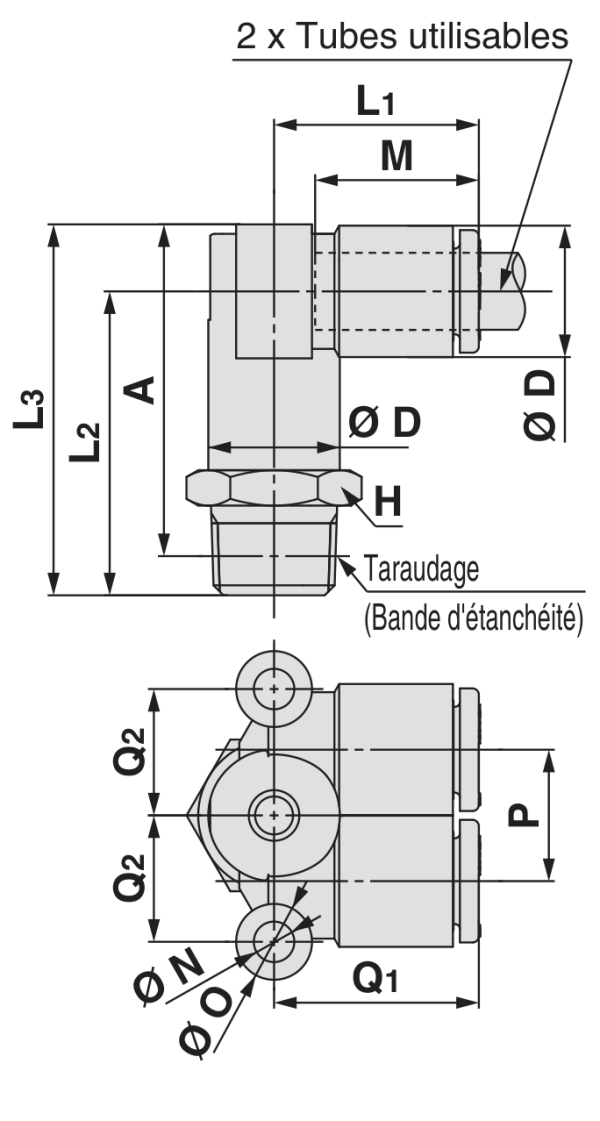 SMC KQ2LU Y coudé mâle R — schéma constructeur exact