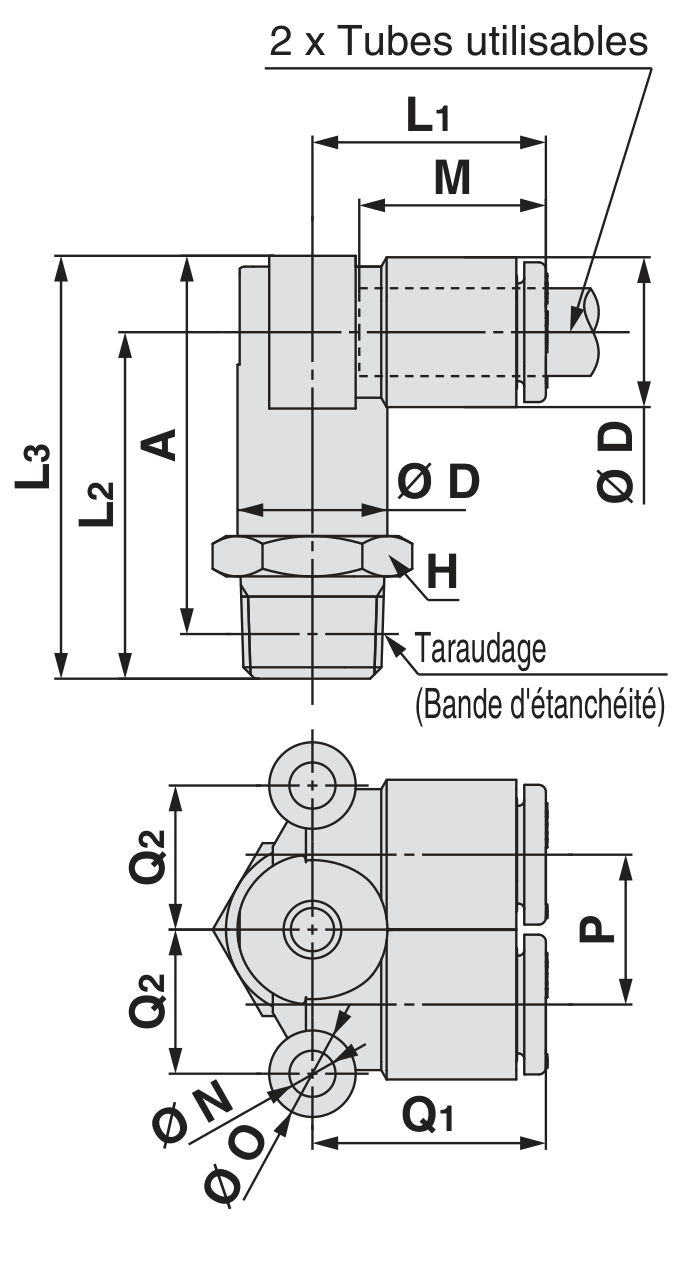 SMC KQ2LU Y coudé mâle R — schéma constructeur exact