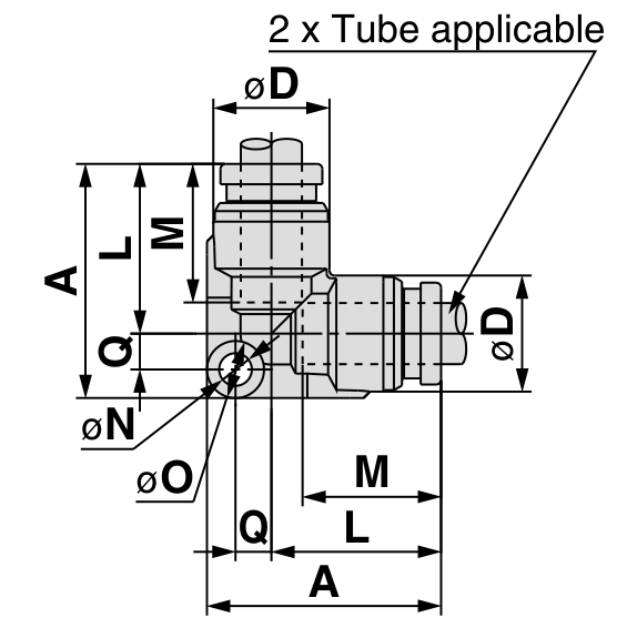 SMC KQG2L union coudée tube-tube — schéma constructeur